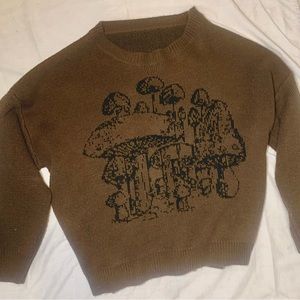 A mushroom designed brown sweater-size-small-medium